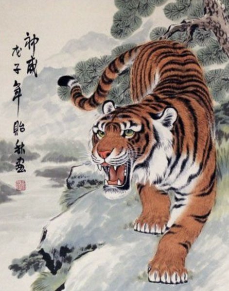 Китайская живопись гунби тигр