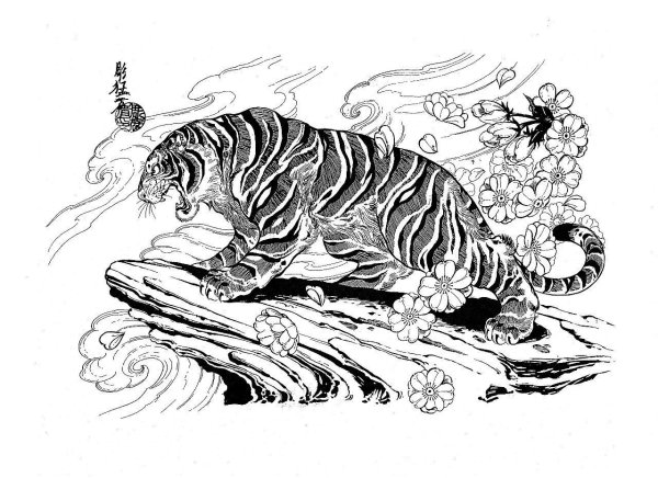Тигр гравюра