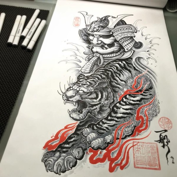 Тату тигр якудза эскиз