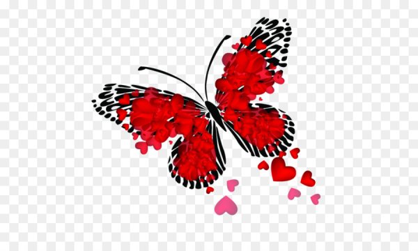 Красные бабочки на прозрачном фоне