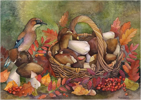 Корзина с грибами живопись