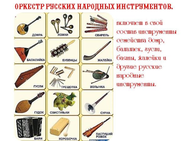 Русские народные инструменты струнные духовые и ударные