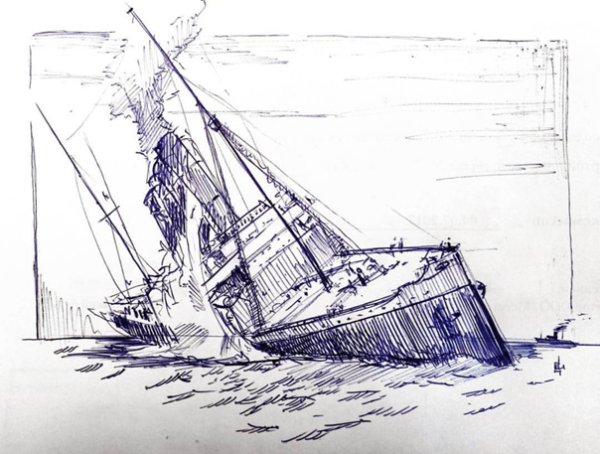 Пароход скетч сбоку 2021