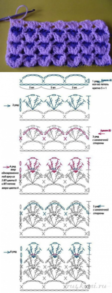 Двухцветные ажурные узоры крючком