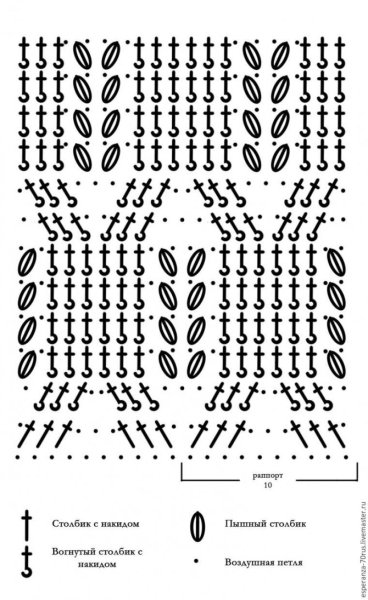 Узор колосок крючком схема