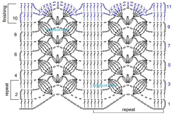 Узор жилет листики крючком