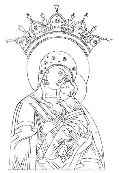 Иверская икона Божией матери прорись