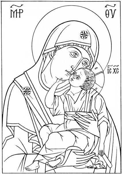 Раскраска Божья Матерь с младенцем
