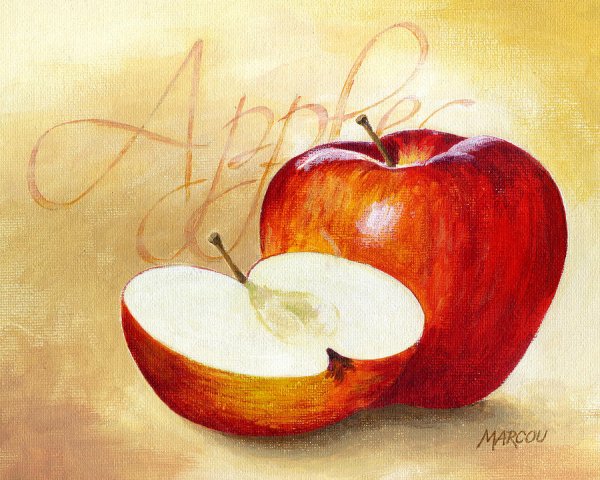 Натюрморт яблоко красками