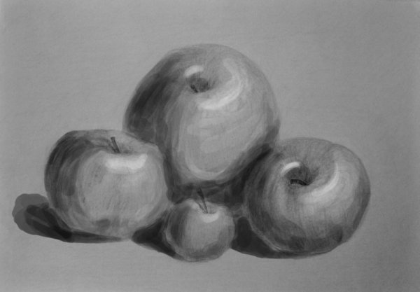 Гризайль фрукты акварелью
