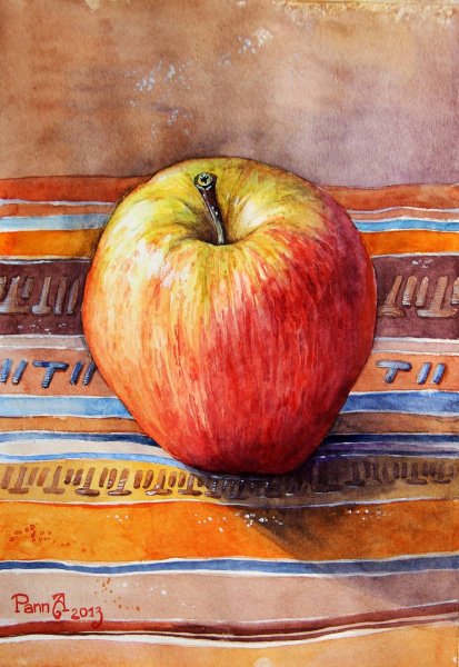 Рисование акварелью яблоки