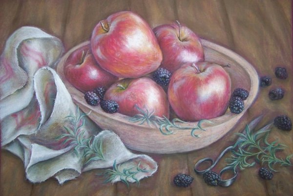 Натюрморт с фруктами пастелью