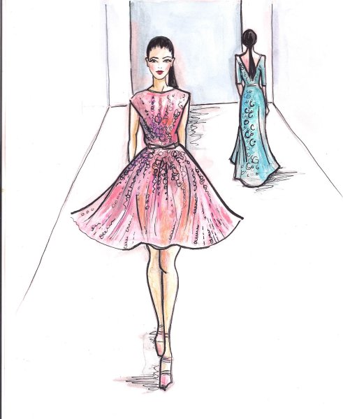 Модель на подиуме рисунок