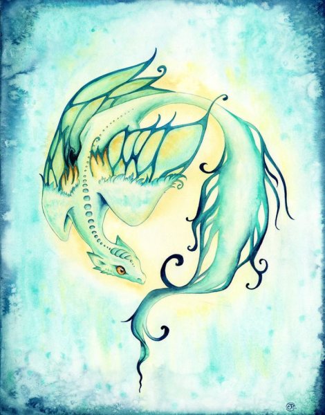 Дракон акварель