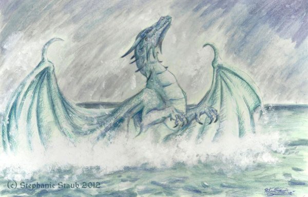 Водяной дракон карандашом