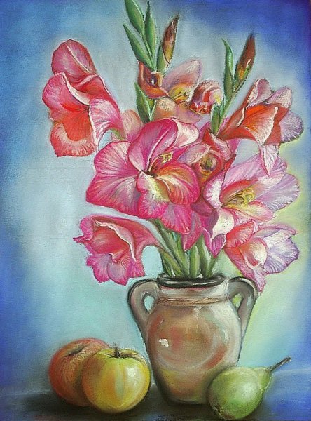 Ваза с цветами цветными карандашами