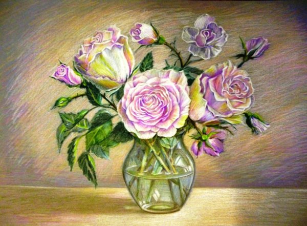 Букет цветов цветными карандашами