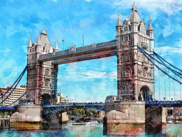 Тауэрский мост в Лондоне чёрно-белый