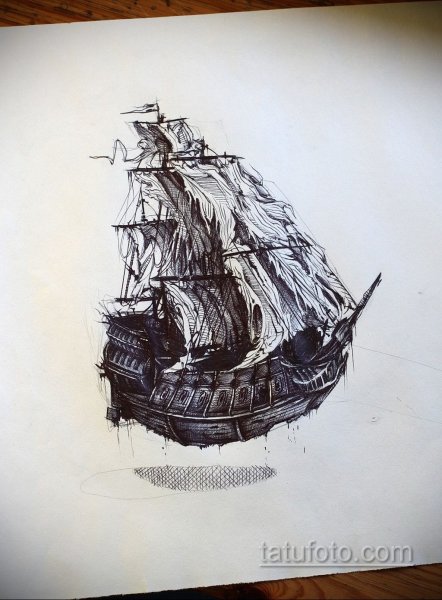 Татуировка черная Жемчужина корабль