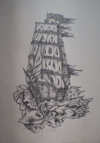 Тату корабль Летучий голландец