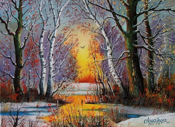 Художник Чеслав Швайкош картины зима