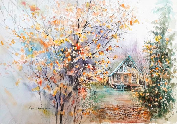 Осень акварель