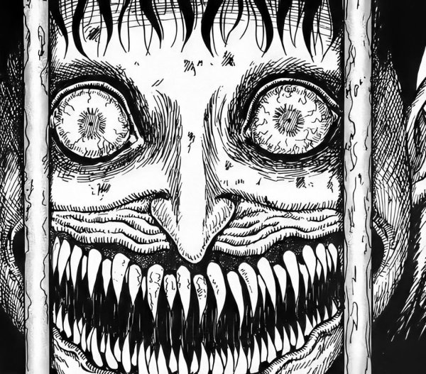 Страшное лицо на белом фоне