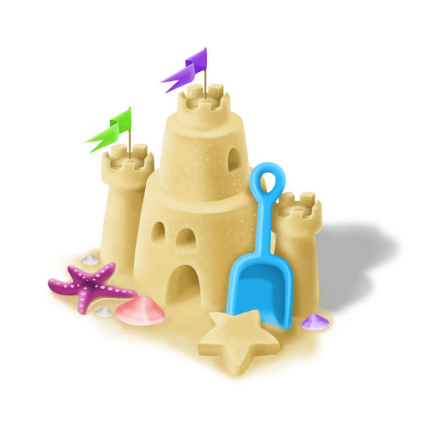 Замок из песка на белом фоне