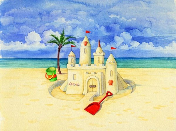 Замок из песка акварель