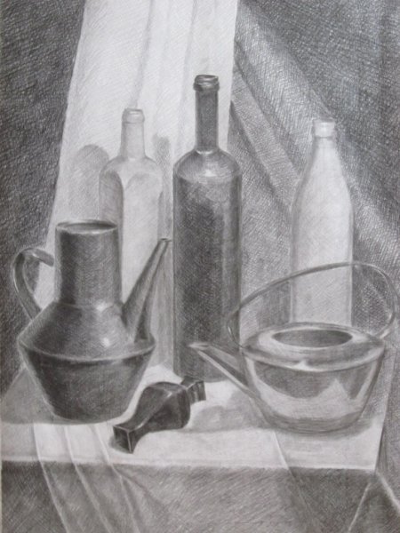 Натюрморт с бутылкой карандашом