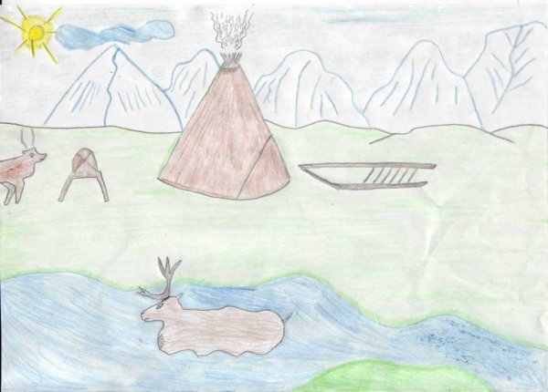 Живопись олени и Северное сияние