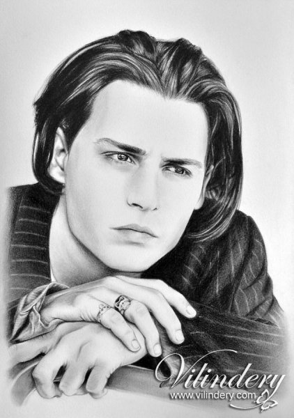 Джонни Депп в молодости карандашом