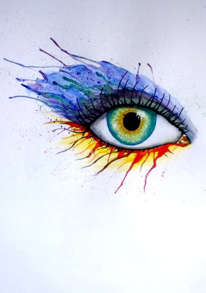 Глаз акварельными карандашами