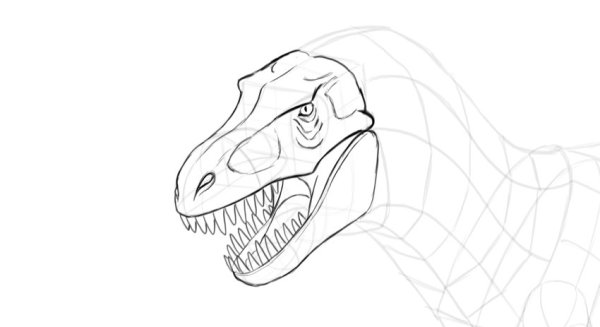 Голова динозавра карандашом