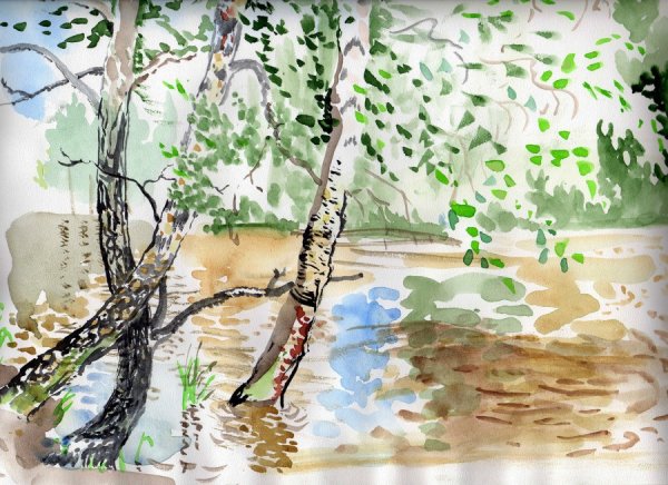 Рисование Весна березы