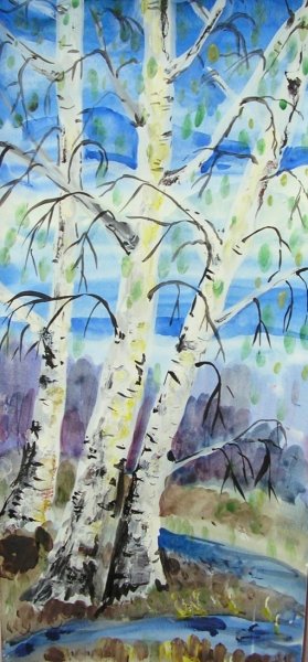 Рисование береза весной