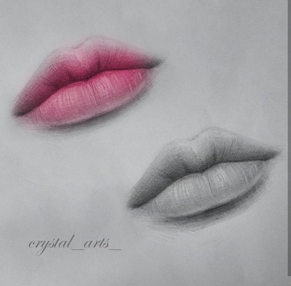 Губы акварельными карандашами