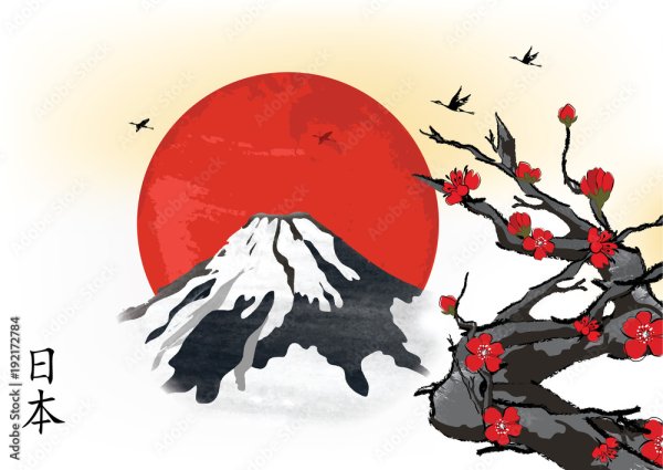 Красное солнце Японии арт