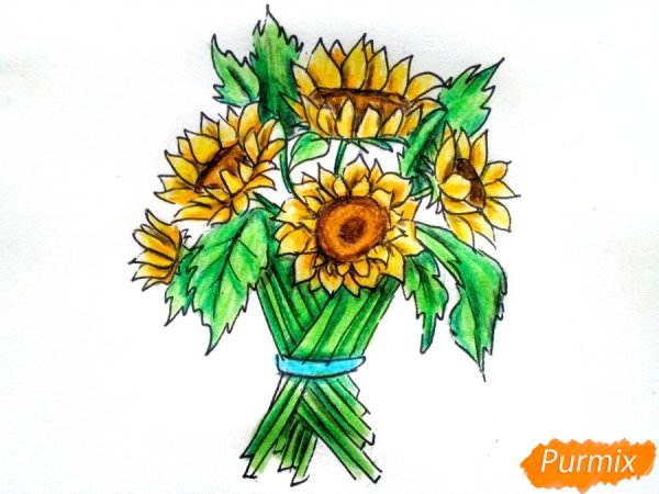 Подсолнухи в вазе рисунок карандашом