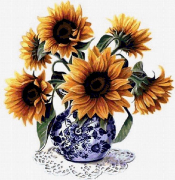 Подсолнухи в вазе на белом фоне