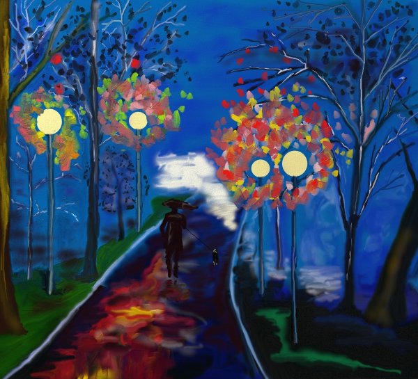 Рисование город вечером осенью