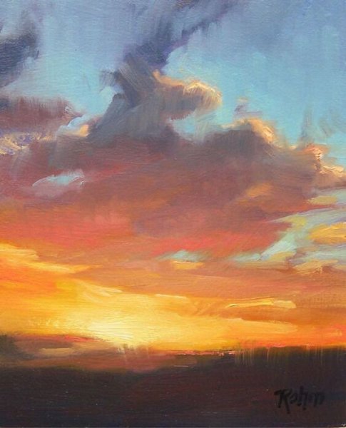 Облака закат живопись