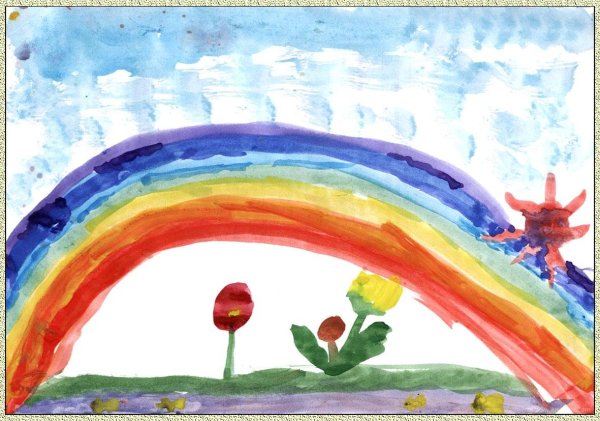 Детский пейзаж с радугой
