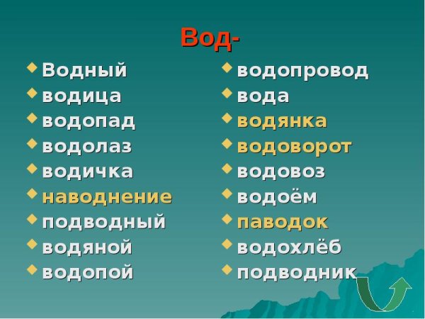 Однокоренные слова к слову вода