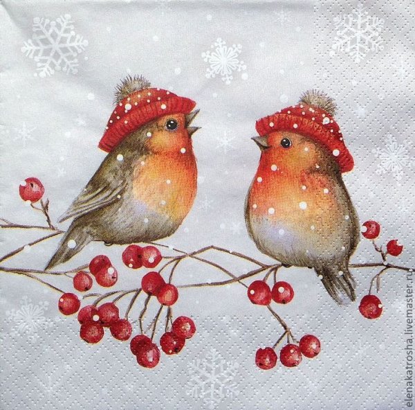 Новогодние птички для декупажа