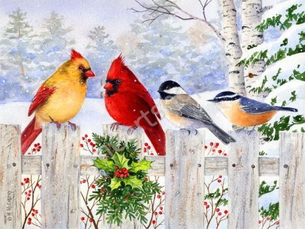 Зимний пейзаж с птичками