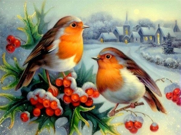 Алмазная мозаика "Снегири"
