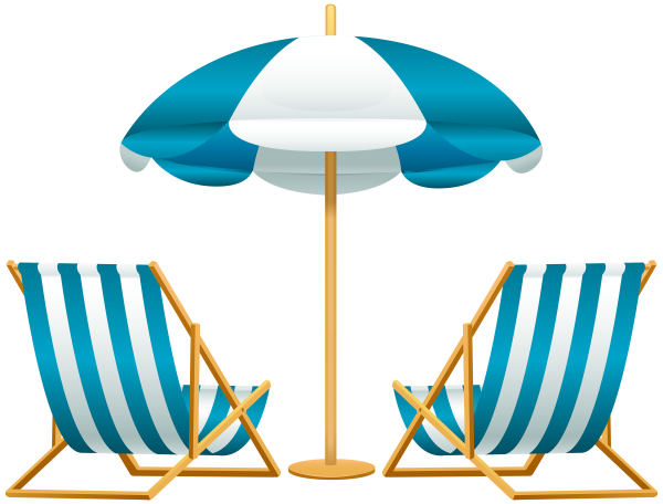 Пляжный зонтик и шезлонг