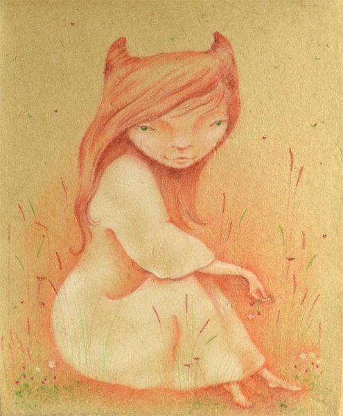 Девочка и Лисенок рисунок