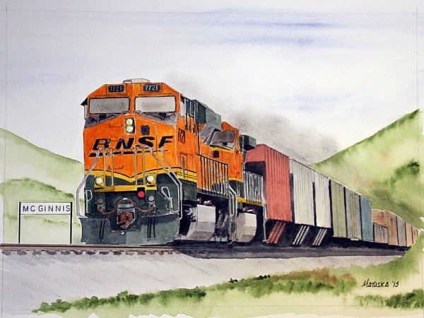 Поезд цветными карандашами